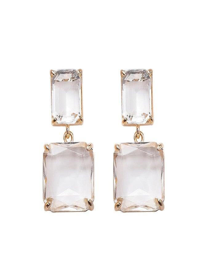 Aktully Crystal Square Earrings for Women Clear Earrings Rhinestone Geometric Earrings Transparent Rectangle Drop Earrings Wedding Bridal Birthday Jewelry Gift for Women (Clear) - Image 1